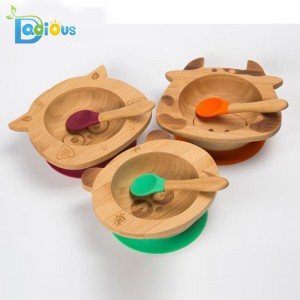 Органическая бамбуковая миска Подарочный набор для малышей Детские бамбуковые присоски Форма животных Бамбуковая миска